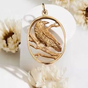 Bronze Raven Pendant on Silver Chain, New